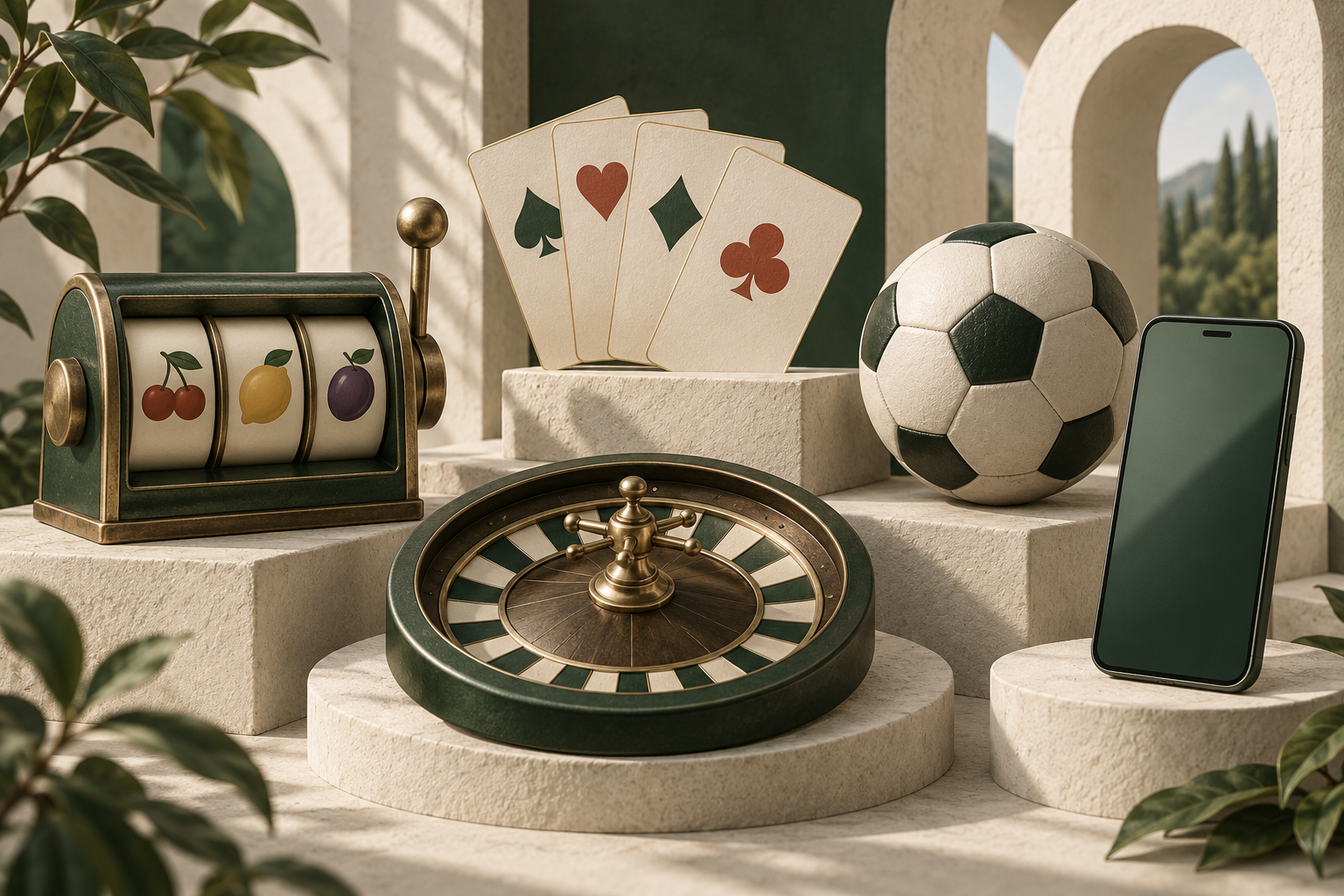 Ilustrasi ragam permainan dan akses seluler dalam palet hijau Paris88