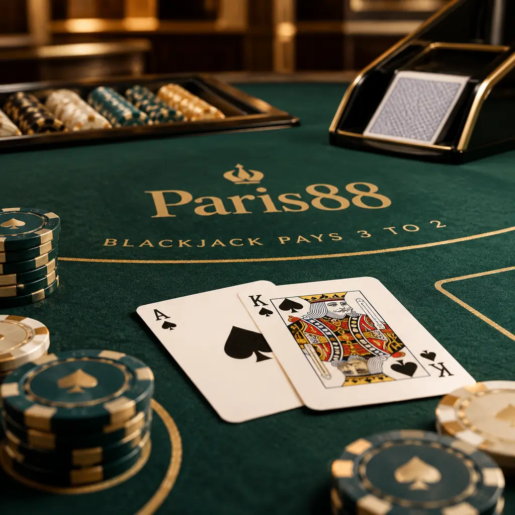 Kartu dan chip pada meja blackjack
