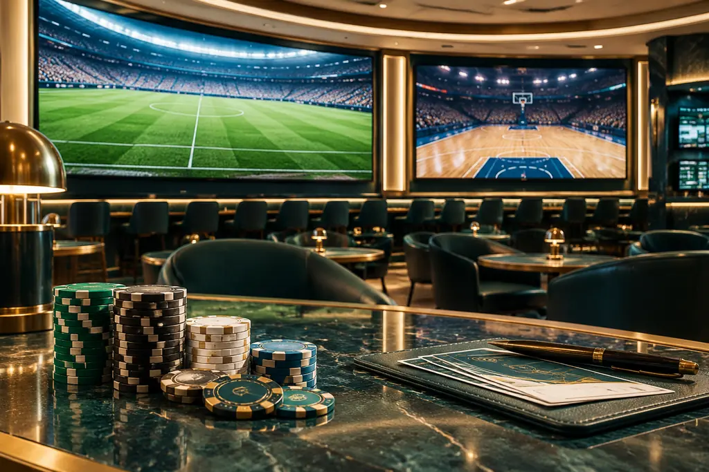 Layar olahraga di sudut sportsbook kasino